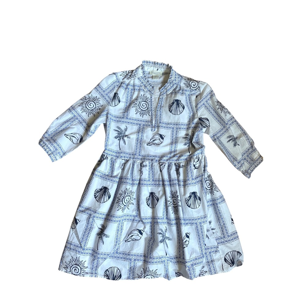 Calypso St Barth Coastal Shell Palm Ruffle Mini Dress M Hamptons Preppy Beach